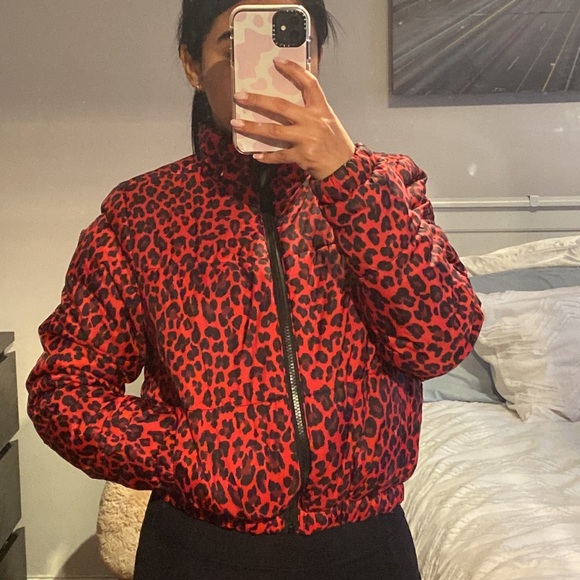 Design Lab cropped red leopard print coat - size XS - Picture 7 of 7